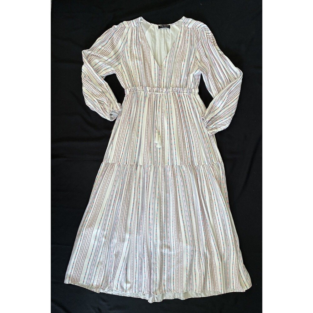 Few Moda Prairie Tiered Maxi Dress Sz L White Geometric Cowgirl Festival Cottage